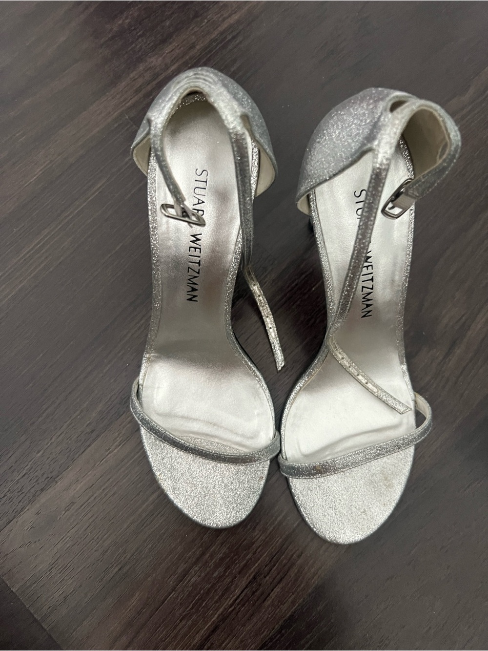 Stuart Weitzman Silver Glitter Nudist 100mm size 8